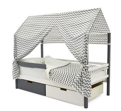 крыша текстильная бельмарко для кровати-домика svogen зигзаги графит