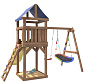 Детская деревянная площадка IgroWoods Классик ДКП-7 с качелями Лодочка и овальным разноцветным гнездом  крыша тент