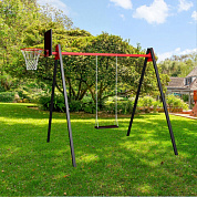 уличные качели sv sport maxi ук151.1к рама 3 метра + качели деревянные на цепях+ баскетбольный щит