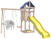 детская деревянная площадка igrowoods классик дкнп-10 с качелями лодочка и подвесным креслом с подушкой крыша тент неокрашенная