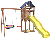 детская деревянная площадка igrowoods классик дкп-8 с качелями лодочка и разноцветным гнездом свиби крыша тент