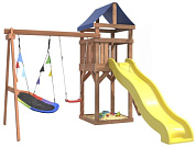 детская деревянная площадка igrowoods классик дкп-7 с качелями лодочка и овальным разноцветным гнездом  крыша тент