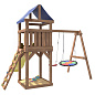 Детская деревянная площадка IgroWoods Классик ДКП-8 с качелями лодочка и разноцветным Гнездом Свиби крыша тент