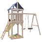Детская деревянная площадка IgroWoods Классик ДКНП-3 с качелями Лодочка и Гнездом 60 см крыша тент неокрашенная
